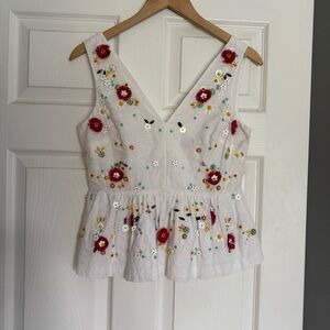 J. Crew White Floral Embroidered Blouse